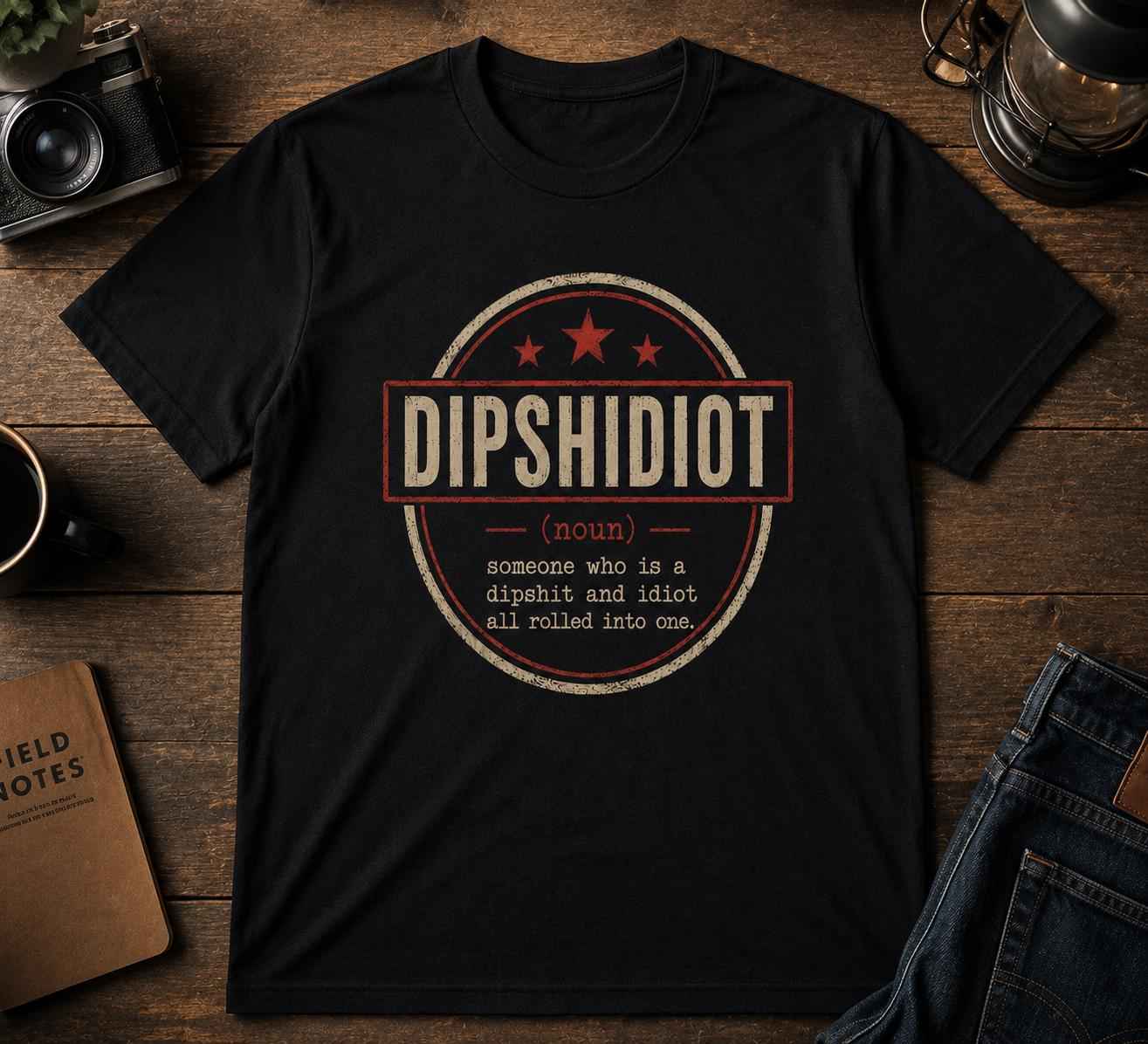 Dipshidiot Definition Shirt | Funny Phone Addiction Tee | Retro Meme Graphic | Sarcastic Humor