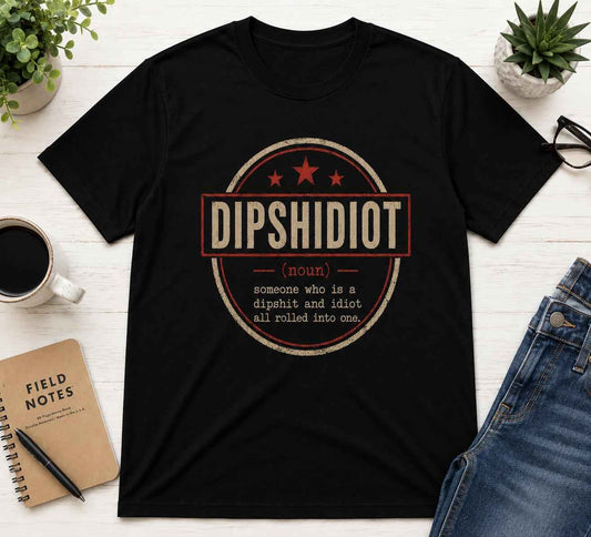 Dipshidiot Definition Shirt | Funny Phone Addiction Tee | Retro Meme Graphic | Sarcastic Humor