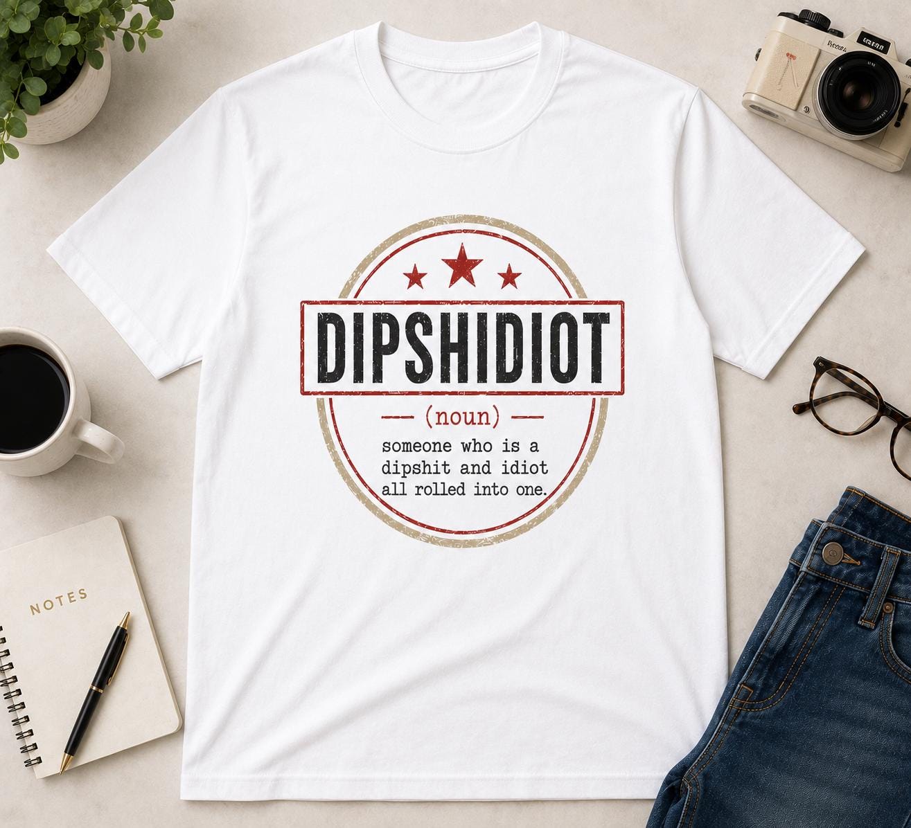 Dipshidiot Definition Shirt | Funny Phone Addiction Tee | Retro Meme Graphic | Sarcastic Humor