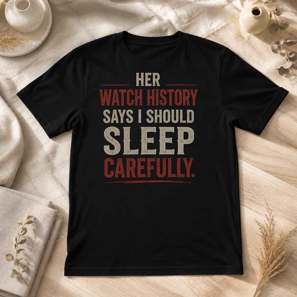 True Crime Shirt, Her Watch History Says Sleep Carefully, Dark Humor Tee