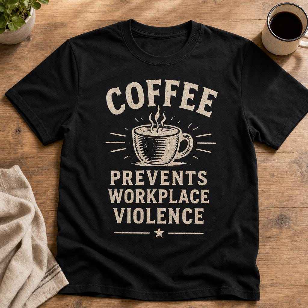 Coffee Prevents Workplace Violence Shirt, Funny Coffee Lover Tee, Office Humor Graphic T-Shirt, Sarcastic Coworker Gift