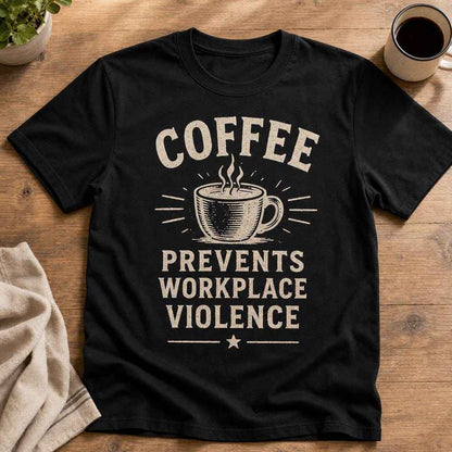 Coffee Prevents Workplace Violence Shirt, Funny Coffee Lover Tee, Office Humor Graphic T-Shirt, Sarcastic Coworker Gift