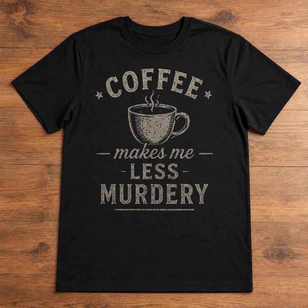 Coffee Makes Me Less Murdery Shirt, Funny Sarcastic Office Humor Tee