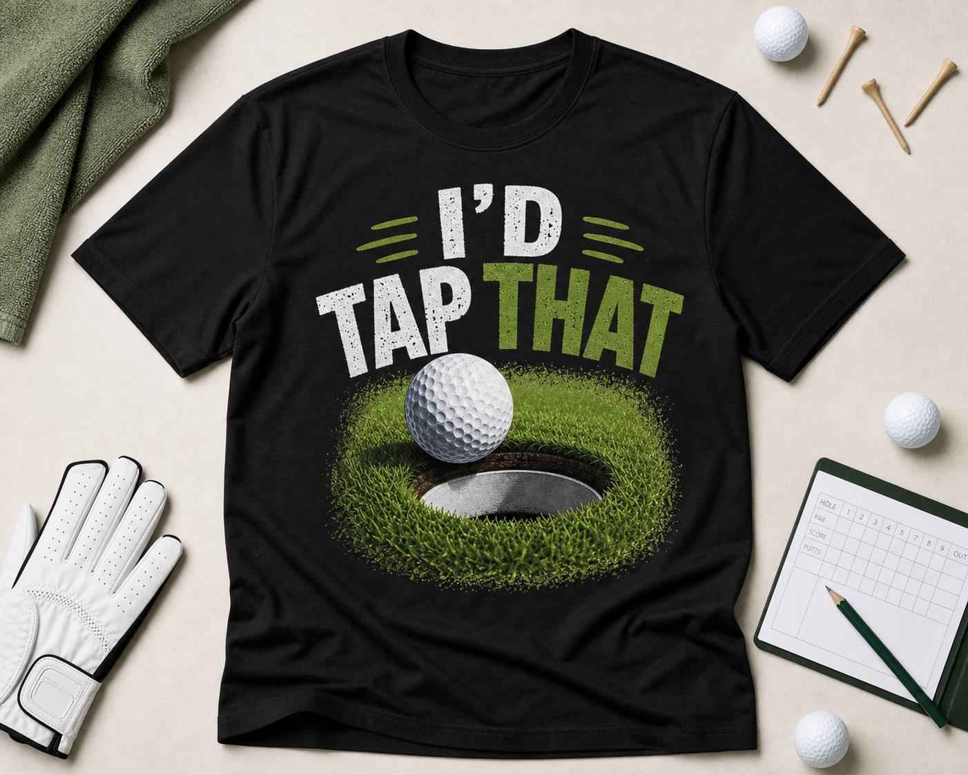 Funny Golf Shirt, I'd Tap That Golfing Tee, Weekend Golfer Gift, Unisex Black White