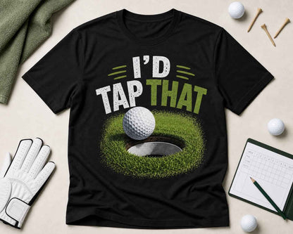 Funny Golf Shirt, I'd Tap That Golfing Tee, Weekend Golfer Gift, Unisex Black White