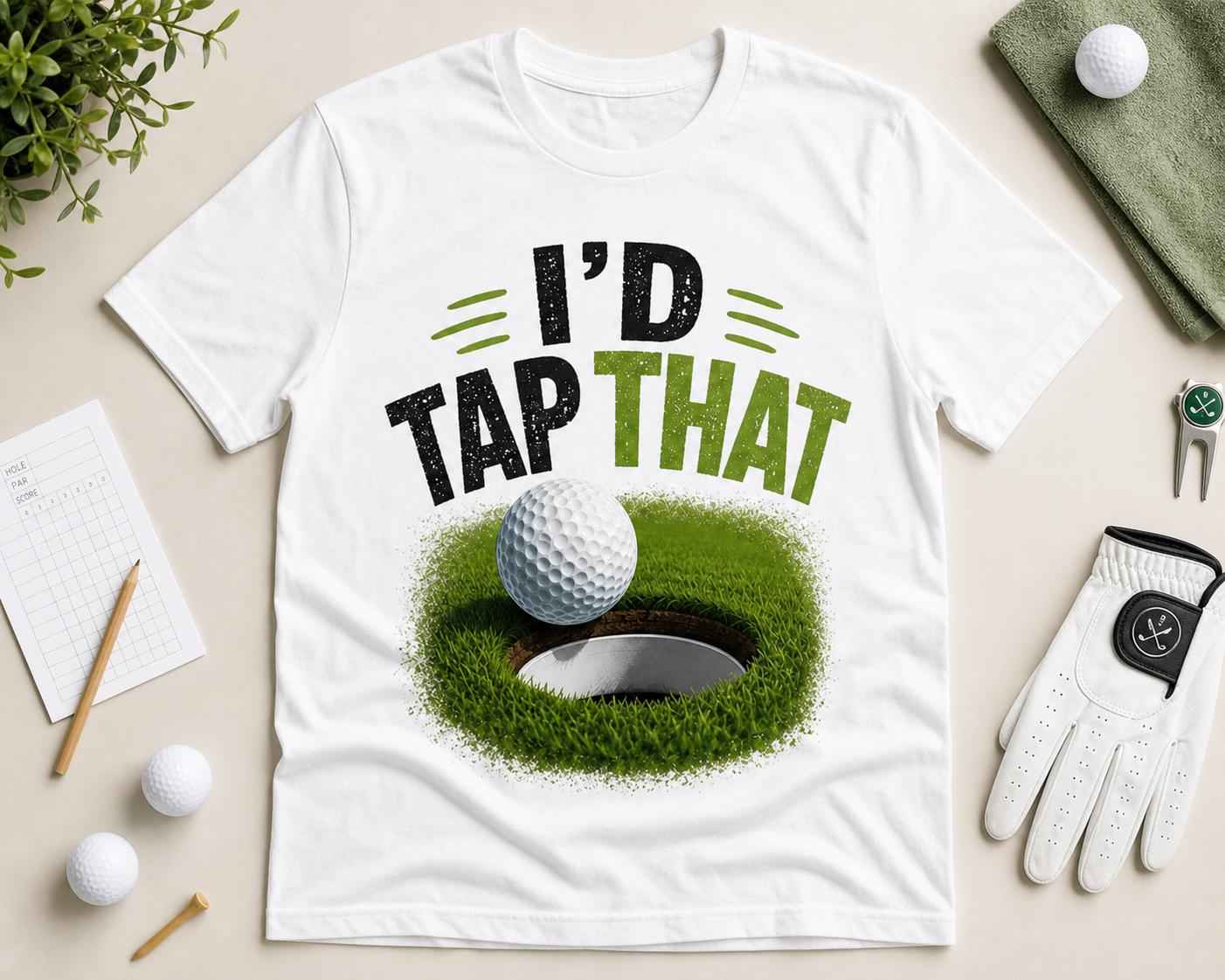 Funny Golf Shirt, I'd Tap That Golfing Tee, Weekend Golfer Gift, Unisex Black White